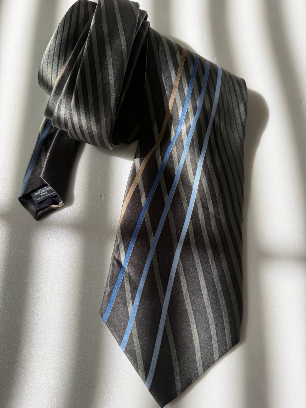 Men’s Black Striped Tie with Blue Accent